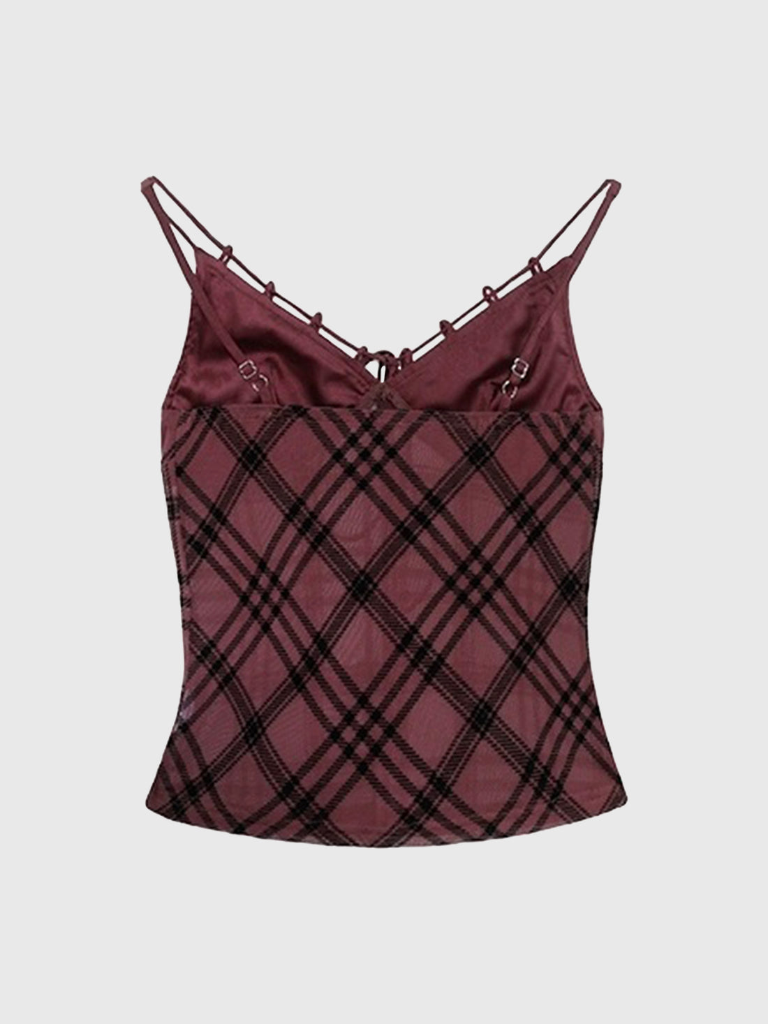 Brick Lane Plaid Lace Trim Cami Top - Burgundy