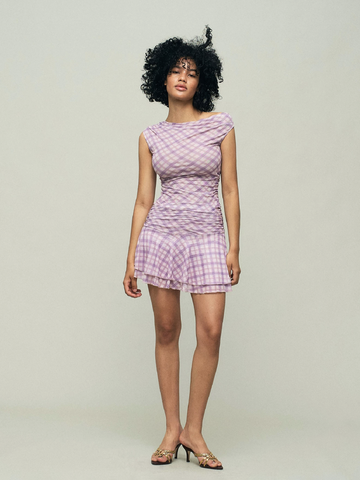 Dolled Office Floral Ruffle Hem Mini Dress - Purple
