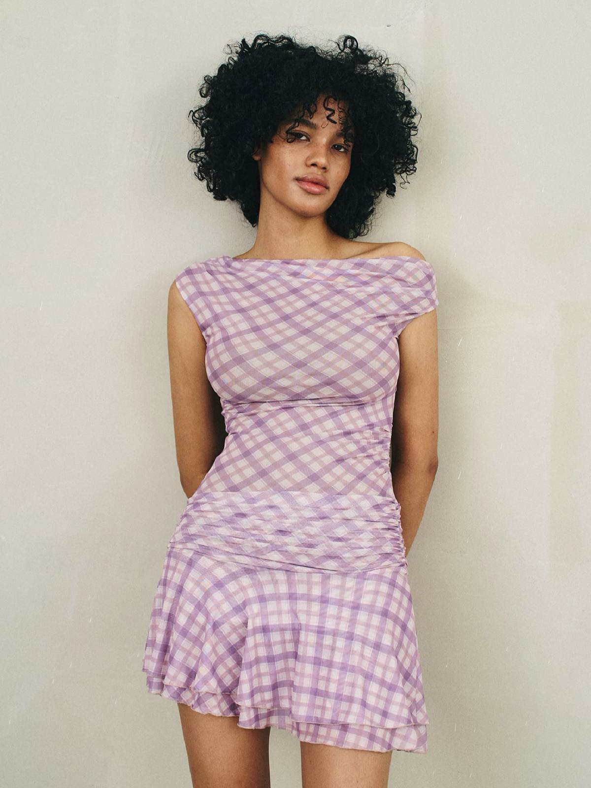 Dolled Office Floral Ruffle Hem Mini Dress - Purple
