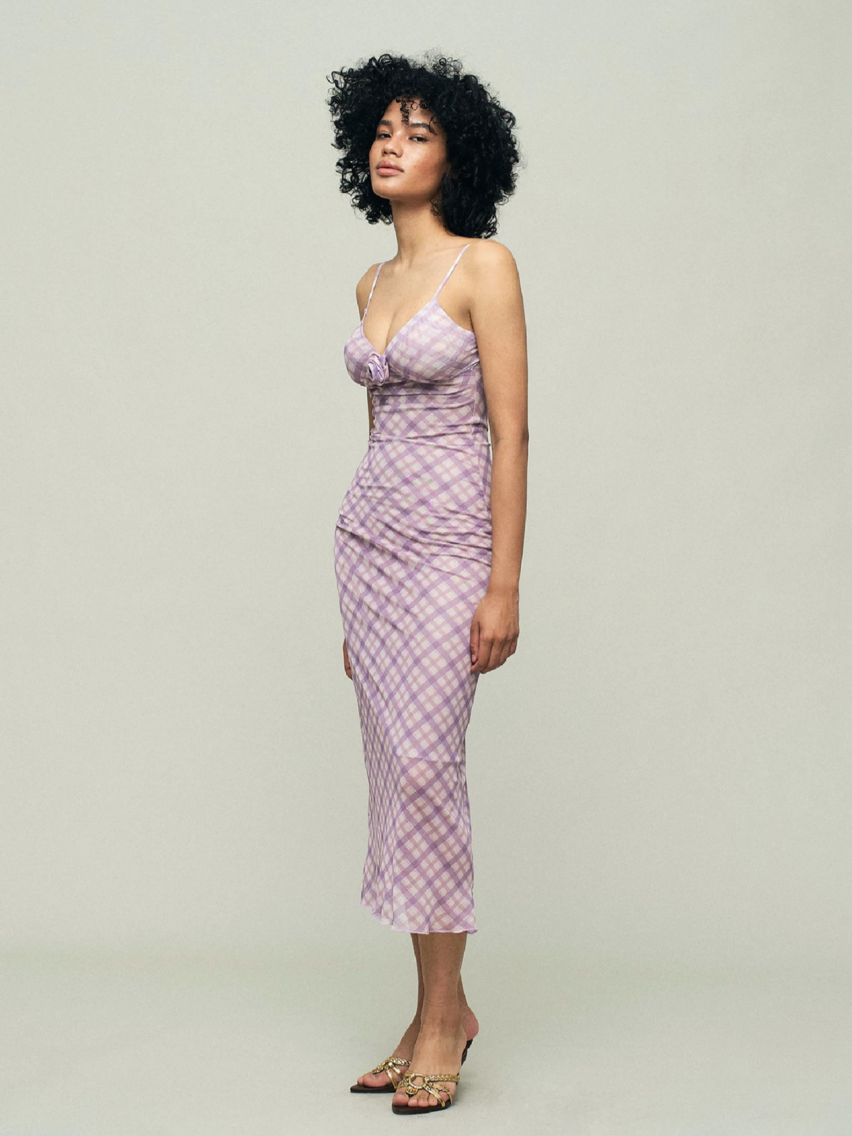Dolled Office Argyle Plaid Lace Trim Cami Dress - Pink