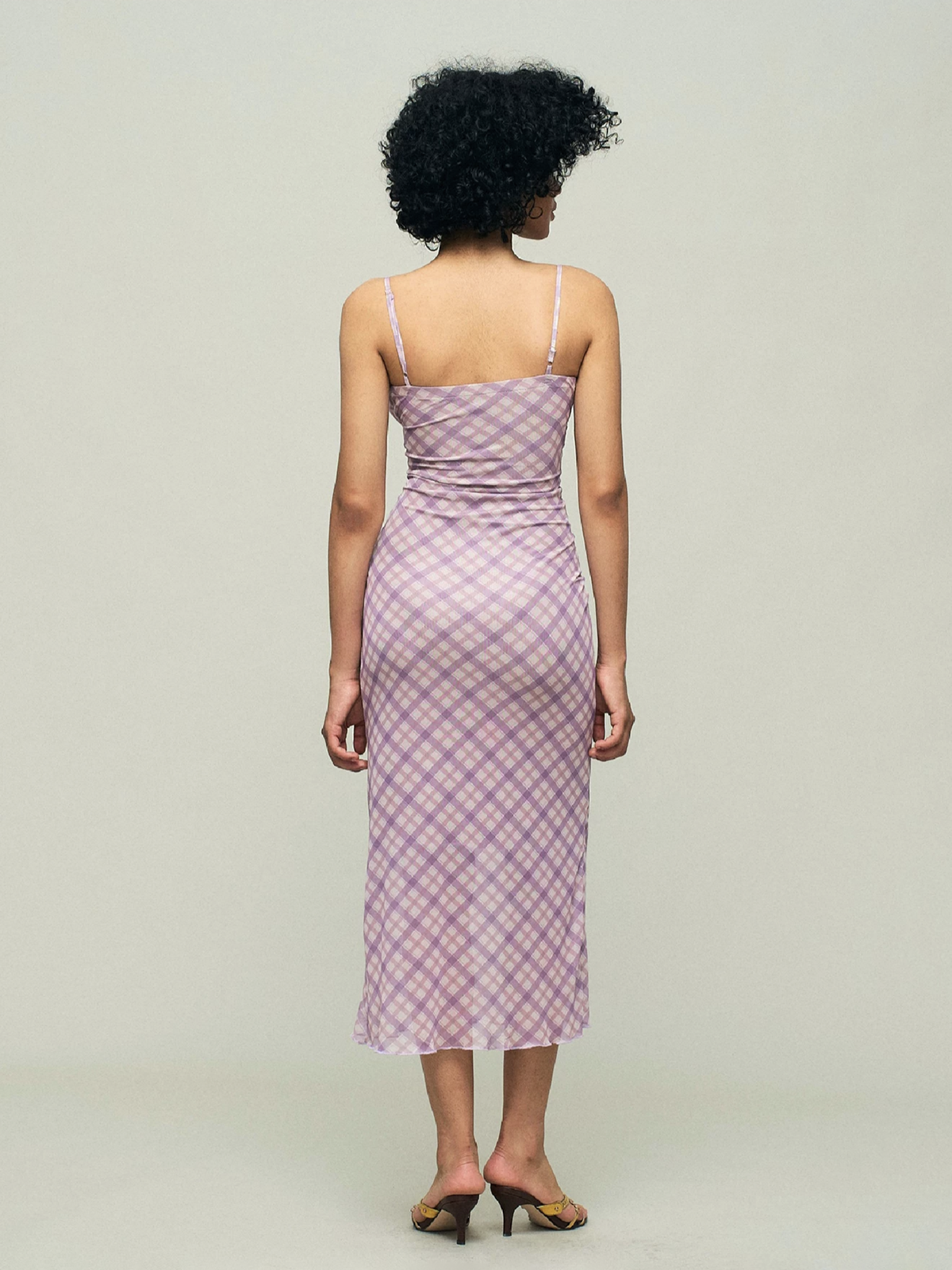 Dolled Office Argyle Plaid Lace Trim Cami Dress - Pink