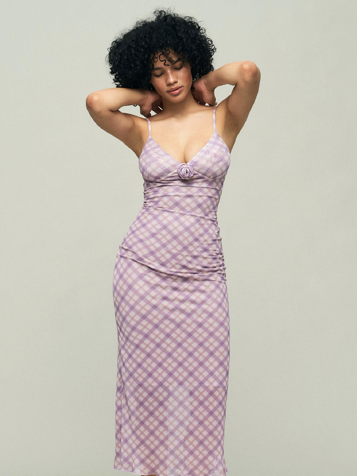 Dolled Office Argyle Plaid Lace Trim Cami Dress - Pink