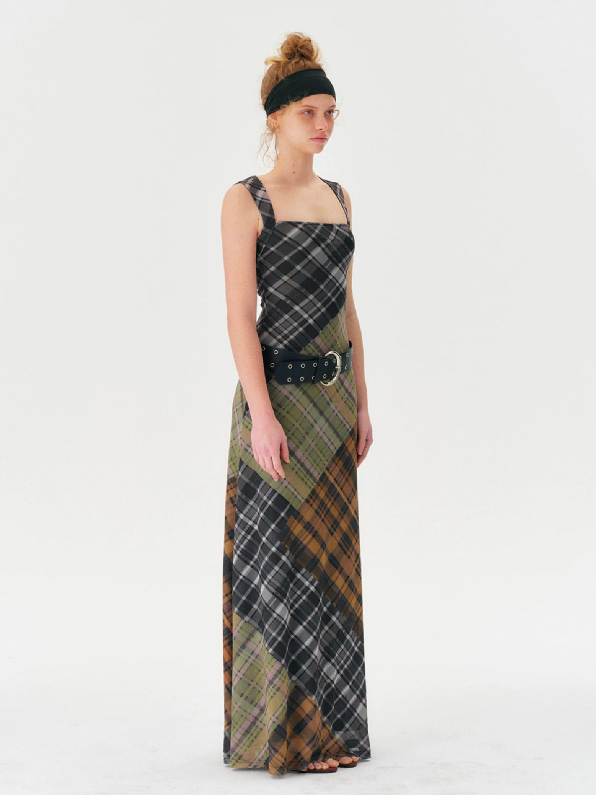 Brick Lane Patchwork Plaid Cut Out Maxi Dress - Multi