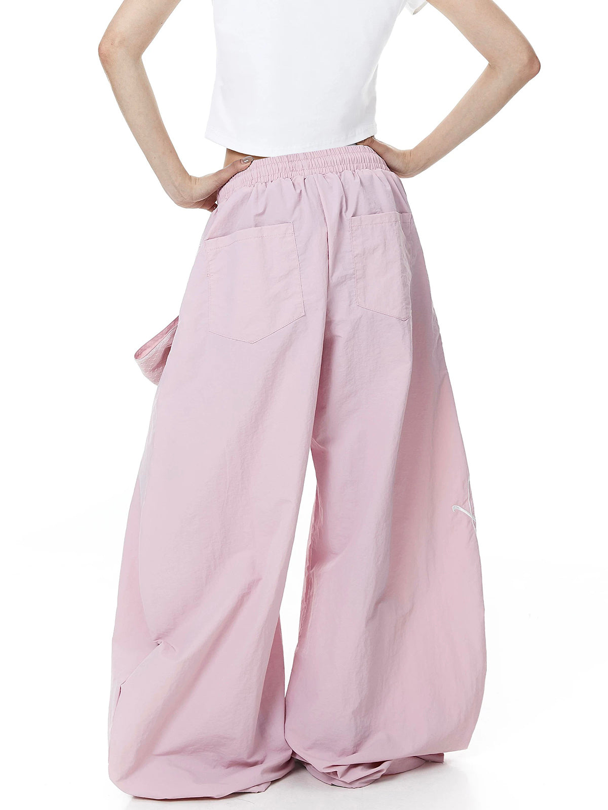 Brick Lane Curved Cut Lace Bow Wide Leg Pants - Pink