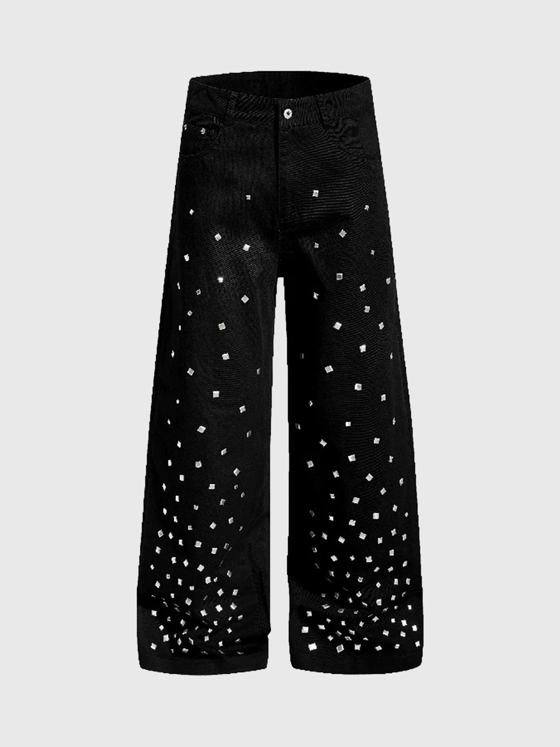 Brick Lane Straight Rhinestone Studded Casual Pants - Black