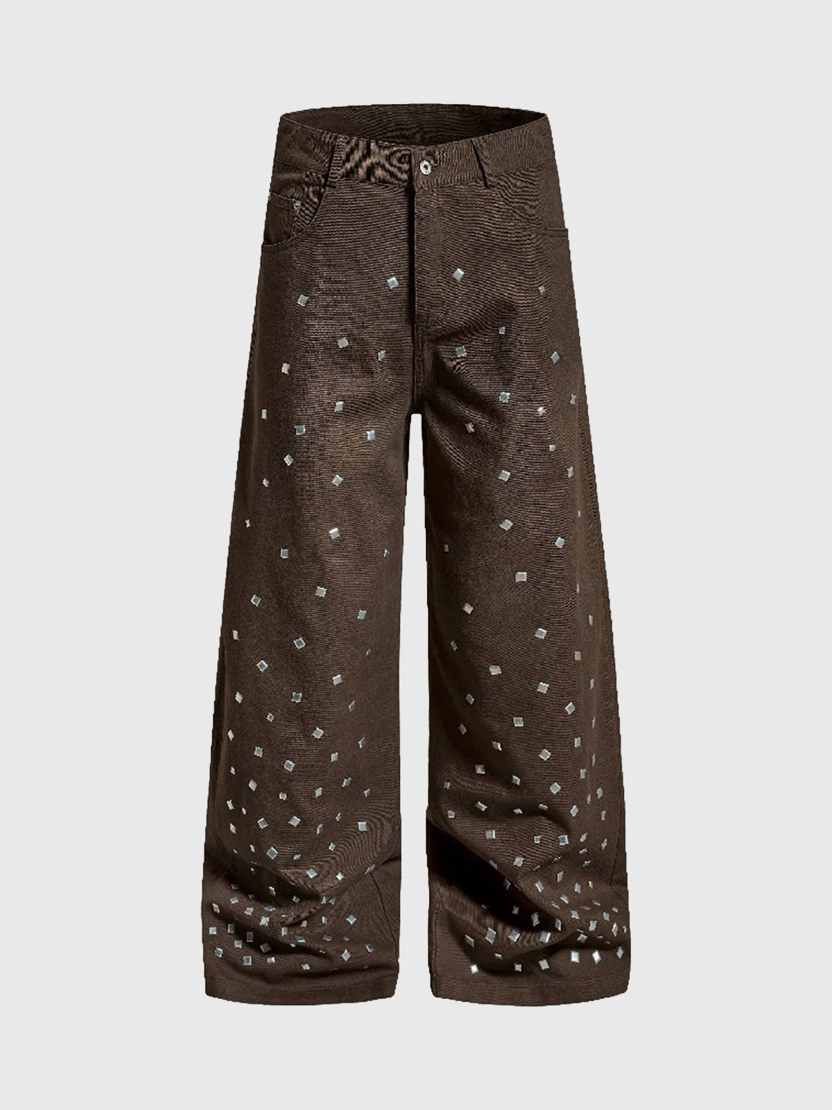 Brick Lane Straight Rhinestone Studded Casual Pants - Brown