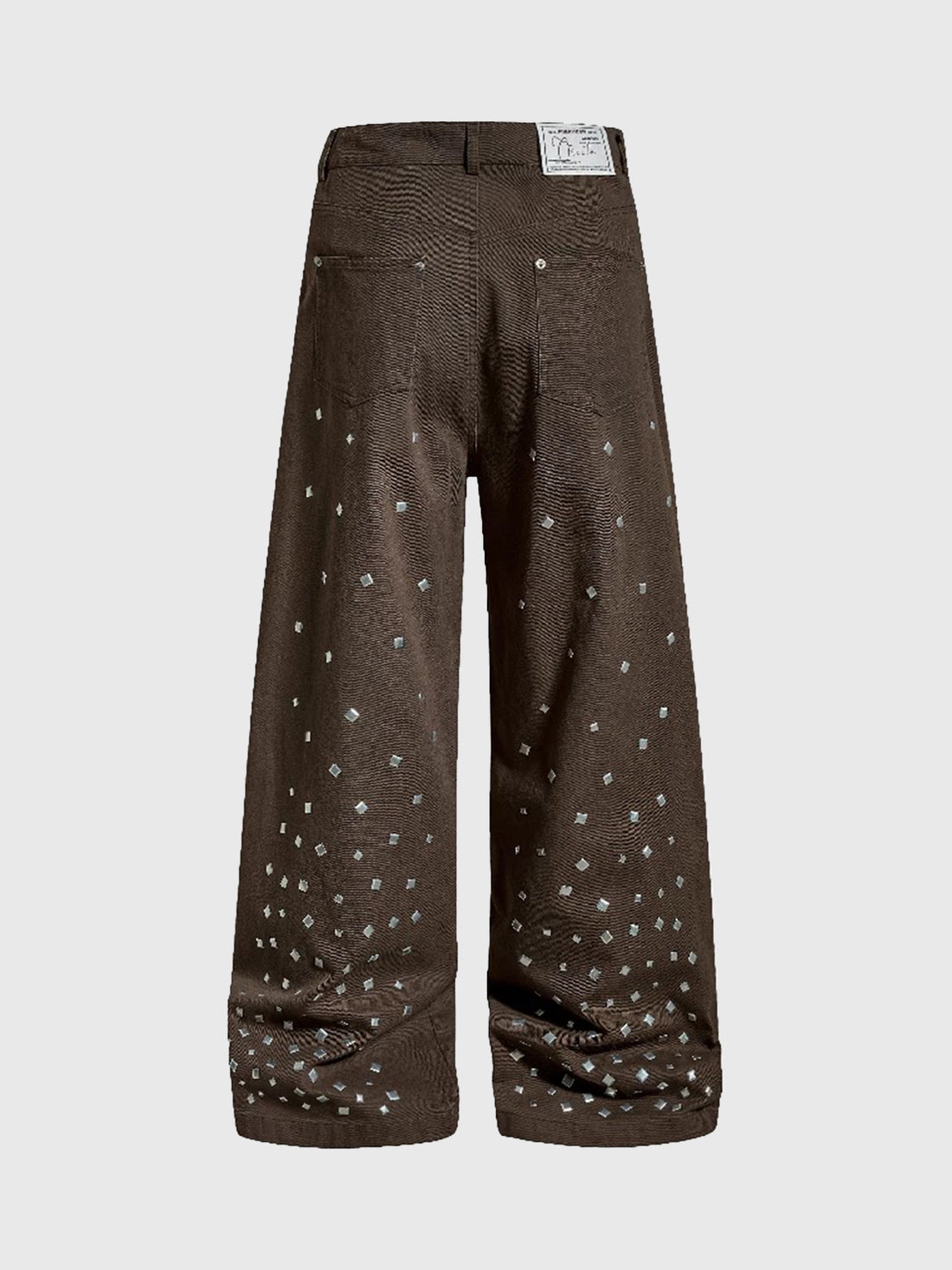 Brick Lane Straight Rhinestone Studded Casual Pants - Brown