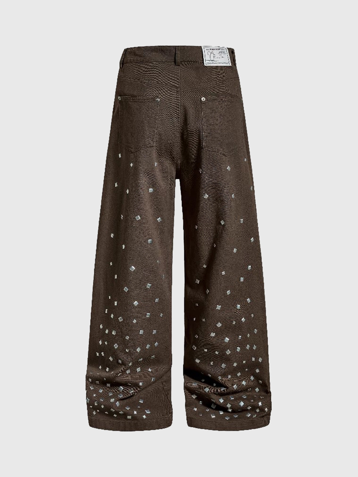 Brick Lane Straight Rhinestone Studded Casual Pants - Brown