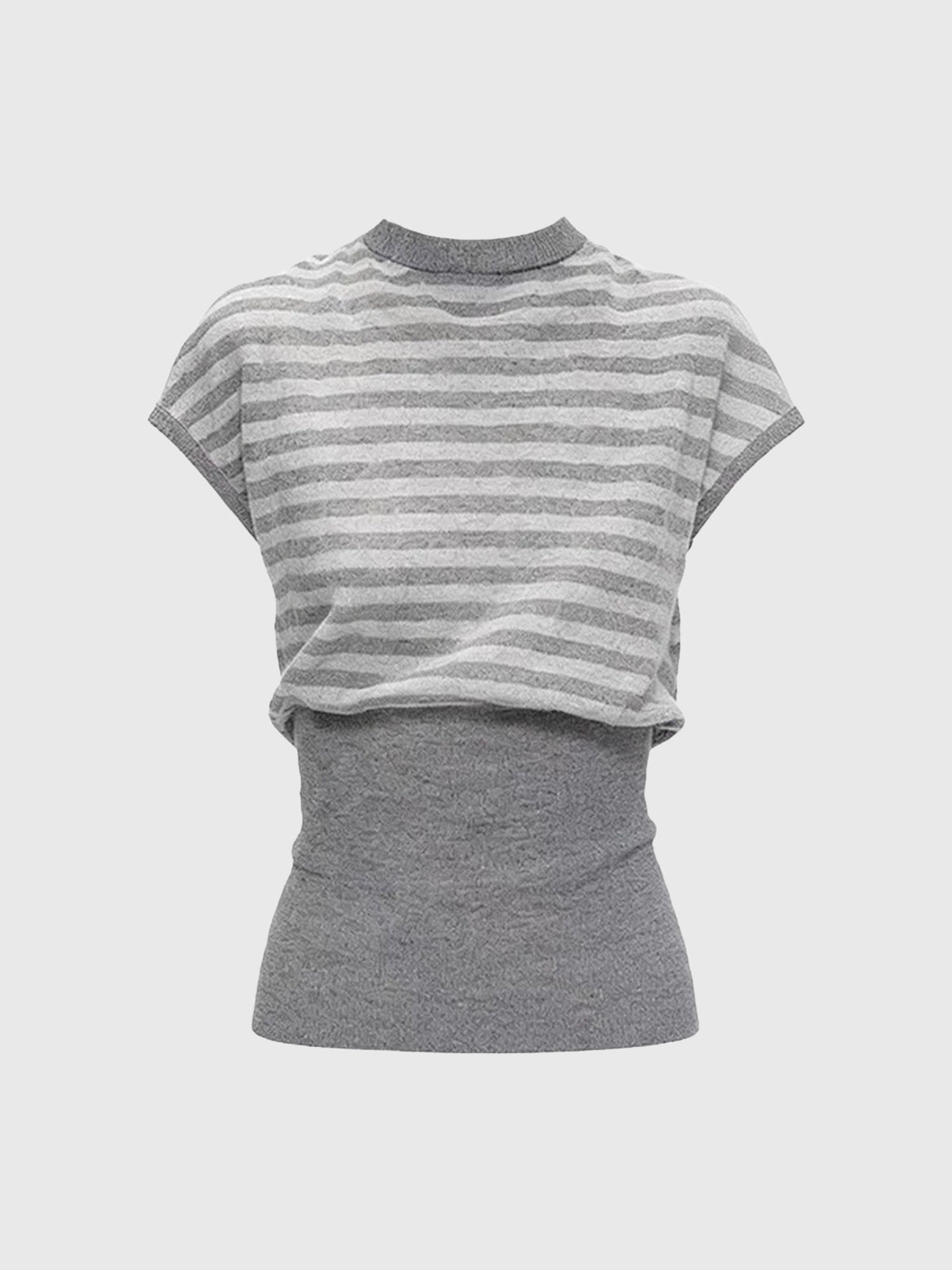 Dolled Office Layered-look Stripe Knit Short Sleeve - Grey