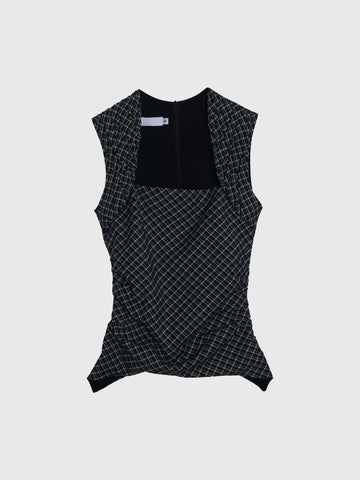 Brick Lane Skimming Check Sleeveless Top - Black