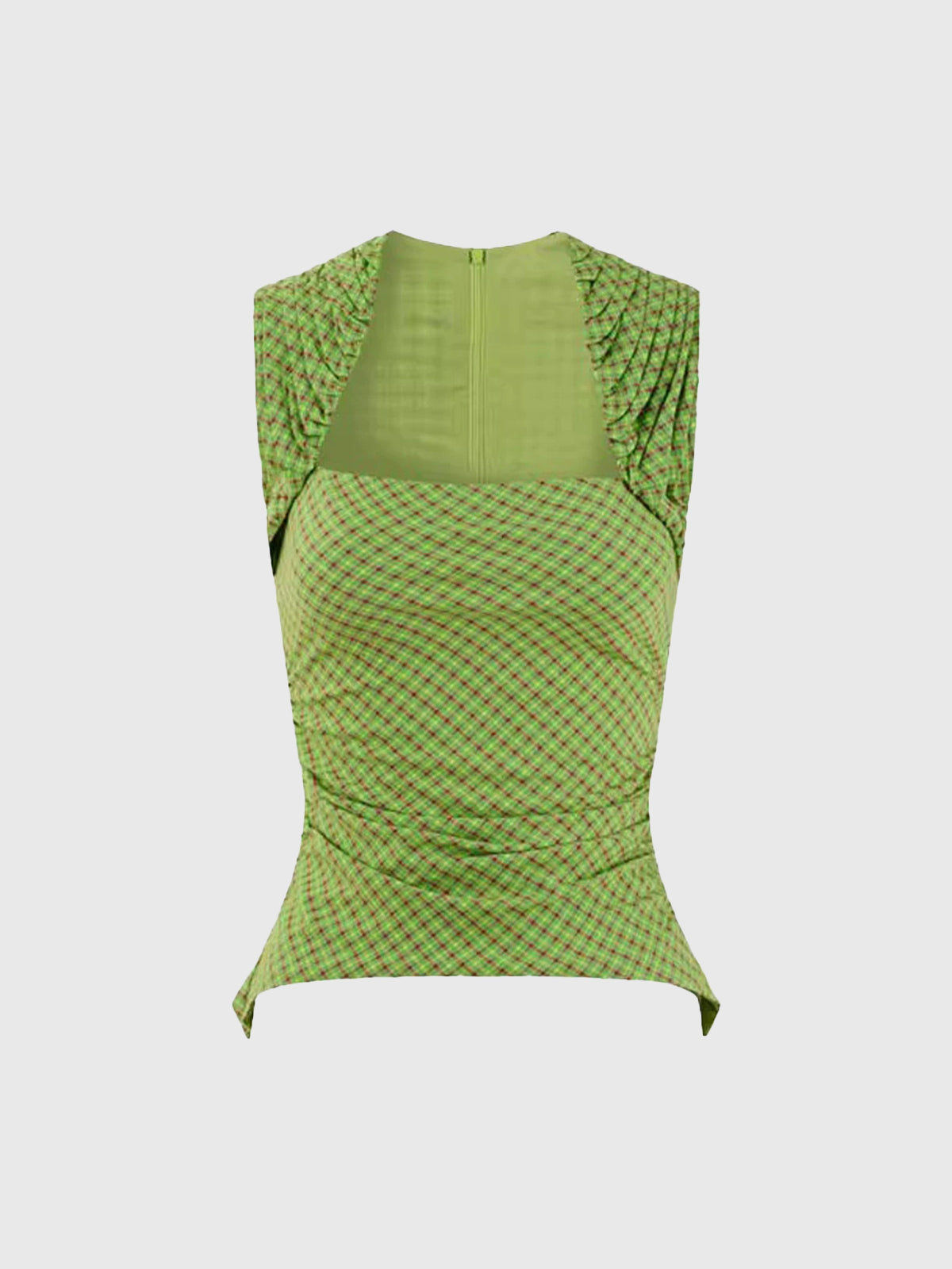 Brick Lane Skimming Check Sleeveless Top - Green