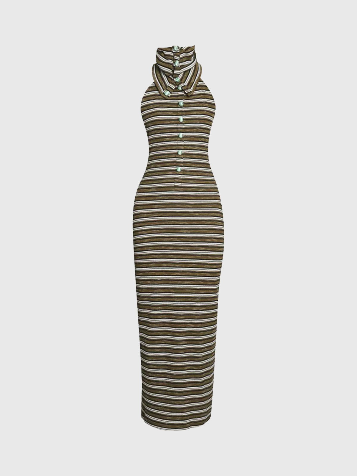 Brick Lane Skimming Stripe Halter Maxi Dress - Brown