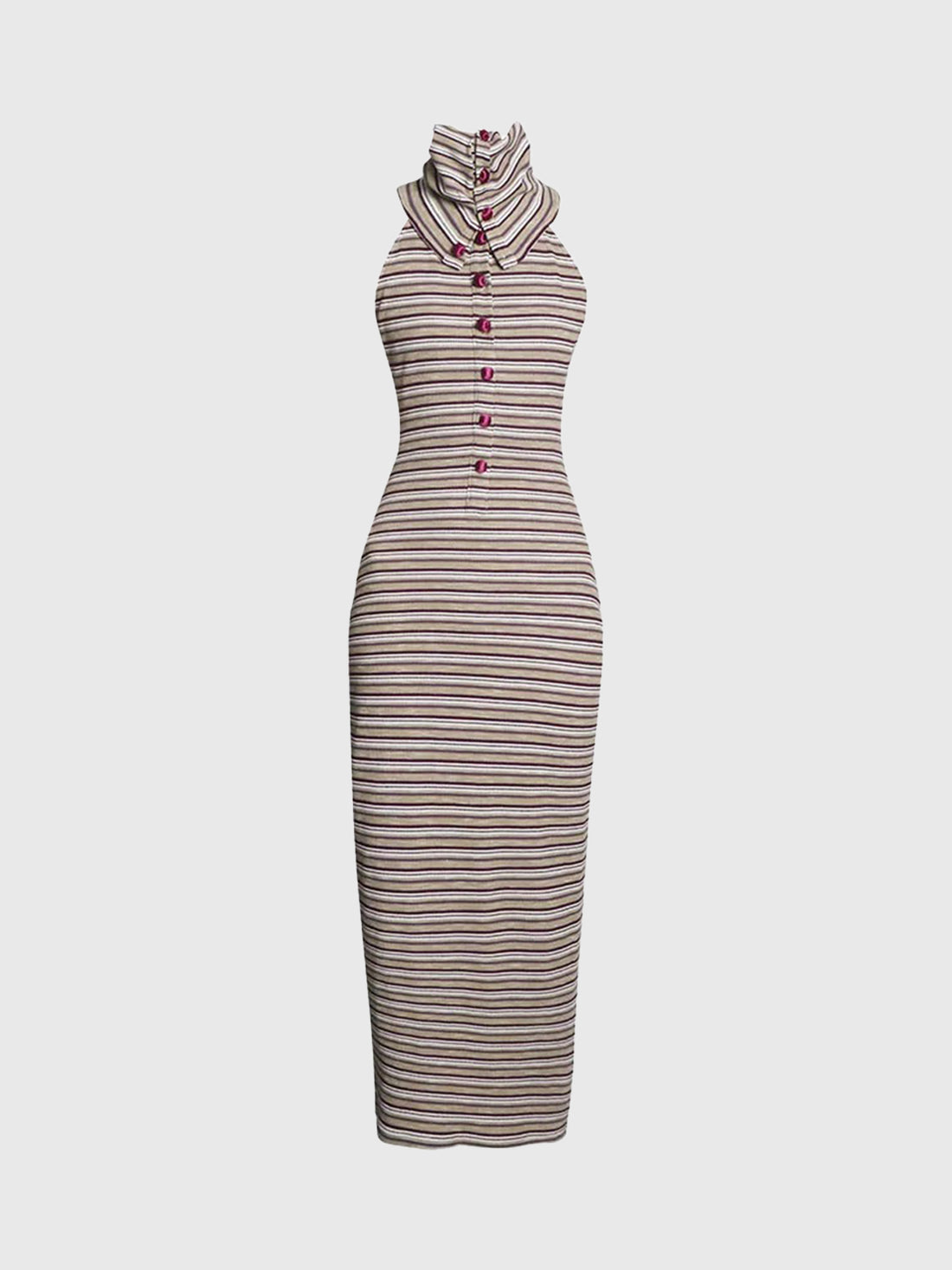 Brick Lane Skimming Stripe Cowl Neck Midi Dress - Red