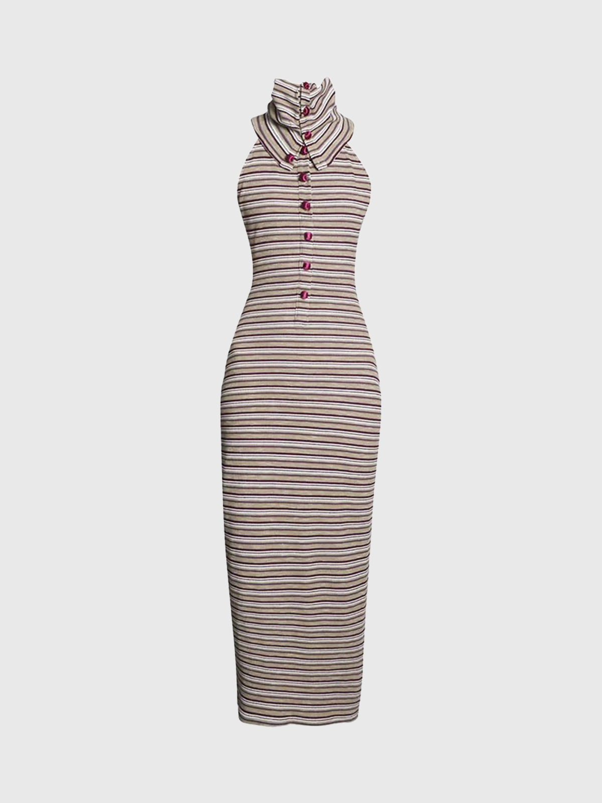 Brick Lane Skimming Stripe Cowl Neck Midi Dress - Red