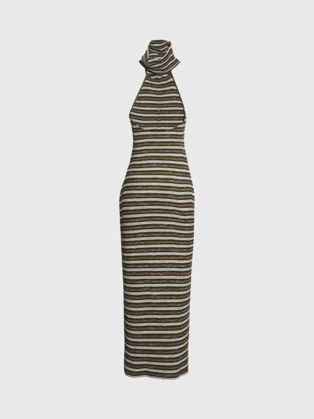 Brick Lane Skimming Stripe Halter Maxi Dress - Brown