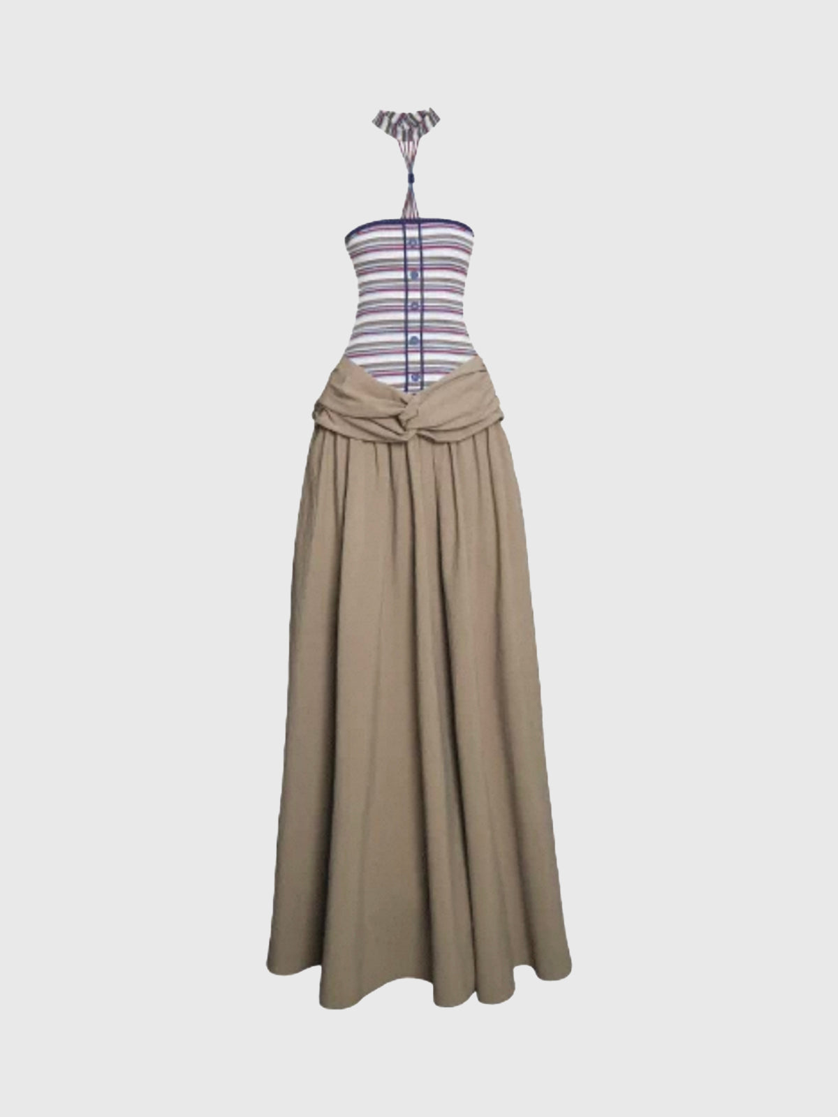 Brick Lane Skimming Stripe Patchwork Maxi Dress - Khaki