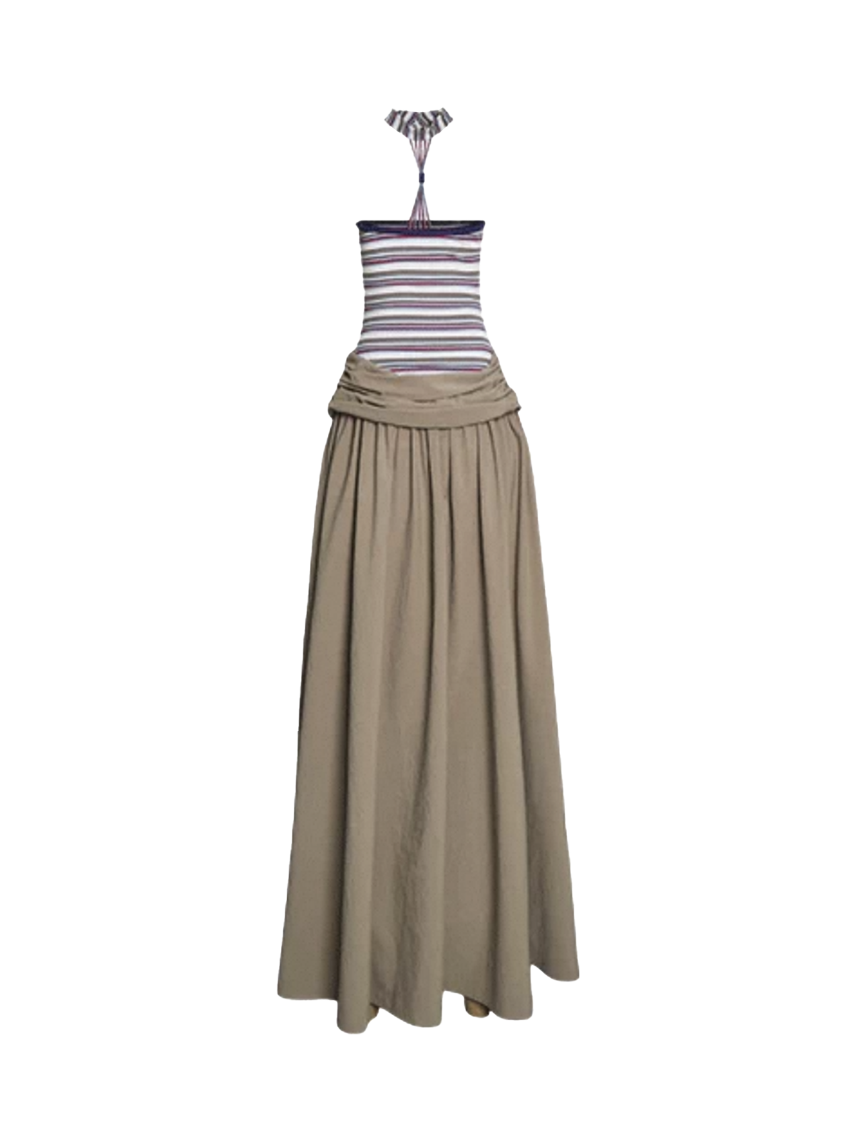 Brick Lane Skimming Stripe Patchwork Maxi Dress - Khaki