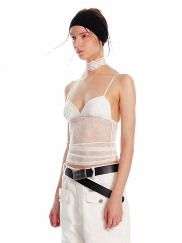 Dolled Office Skimming Mesh Lace Cami Top - White