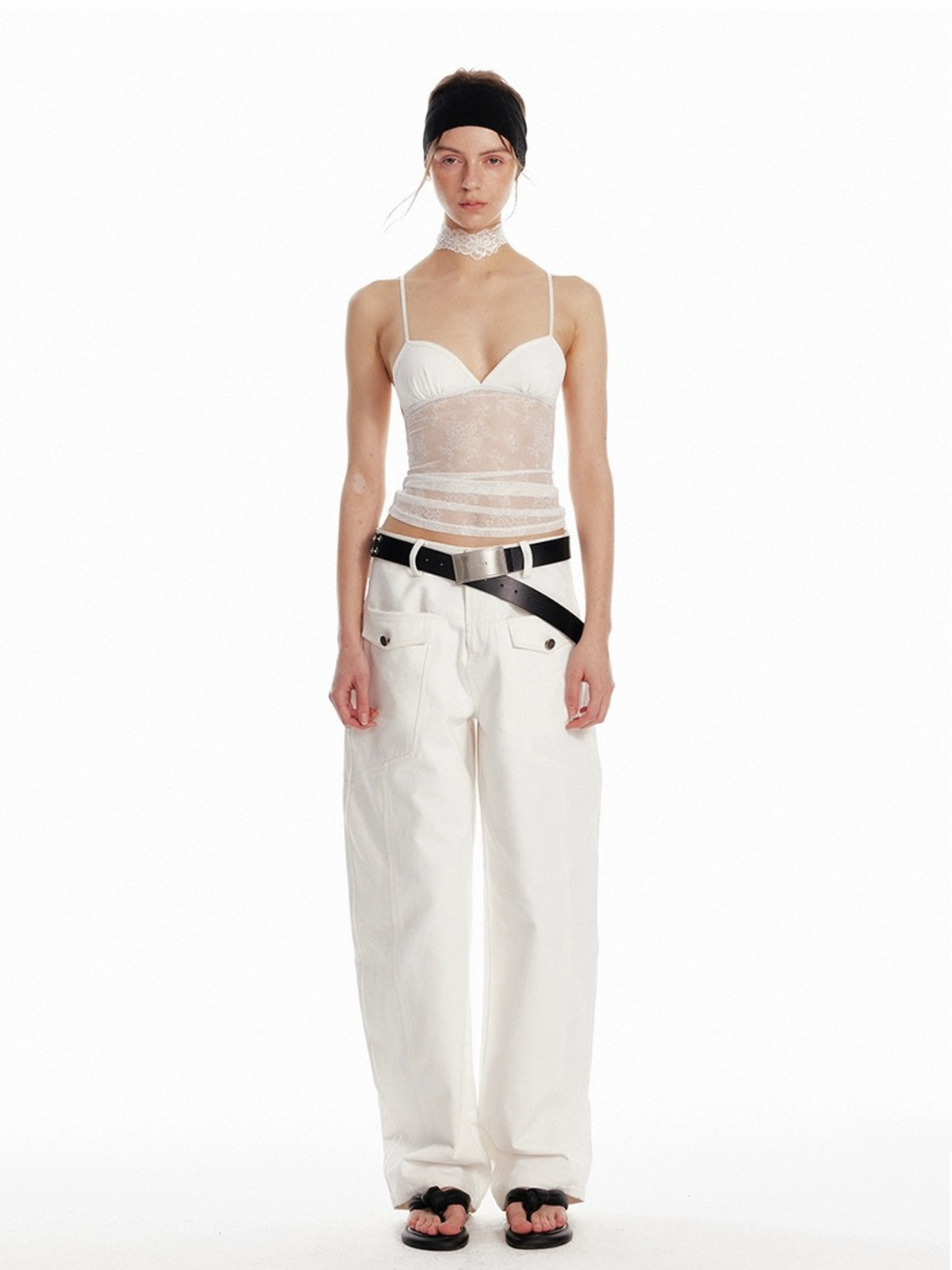 Dolled Office Skimming Mesh Lace Cami Top - White