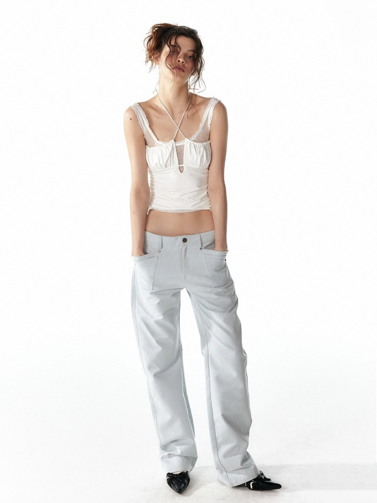 Dolled Office Layered-look Mesh Lace Cami - White