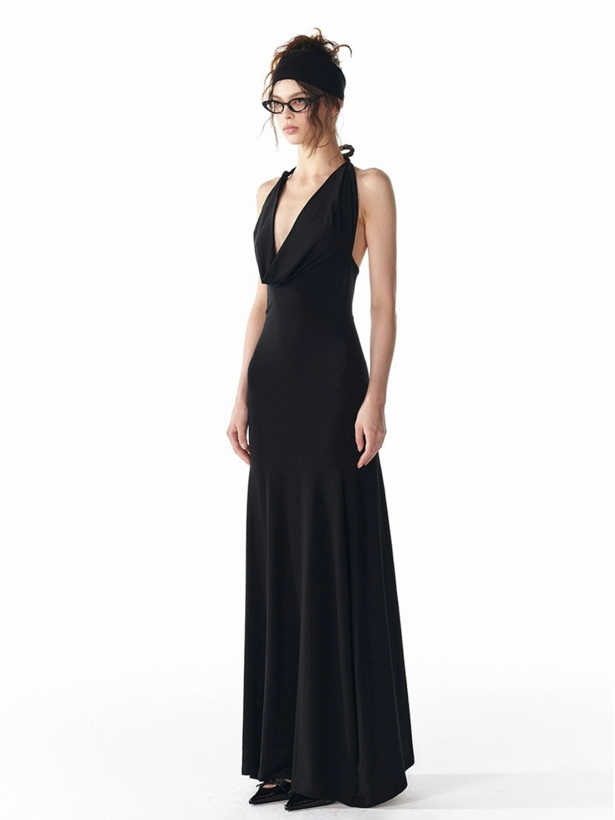 Dolled Office Draped Halter Neck Maxi Dress - Black