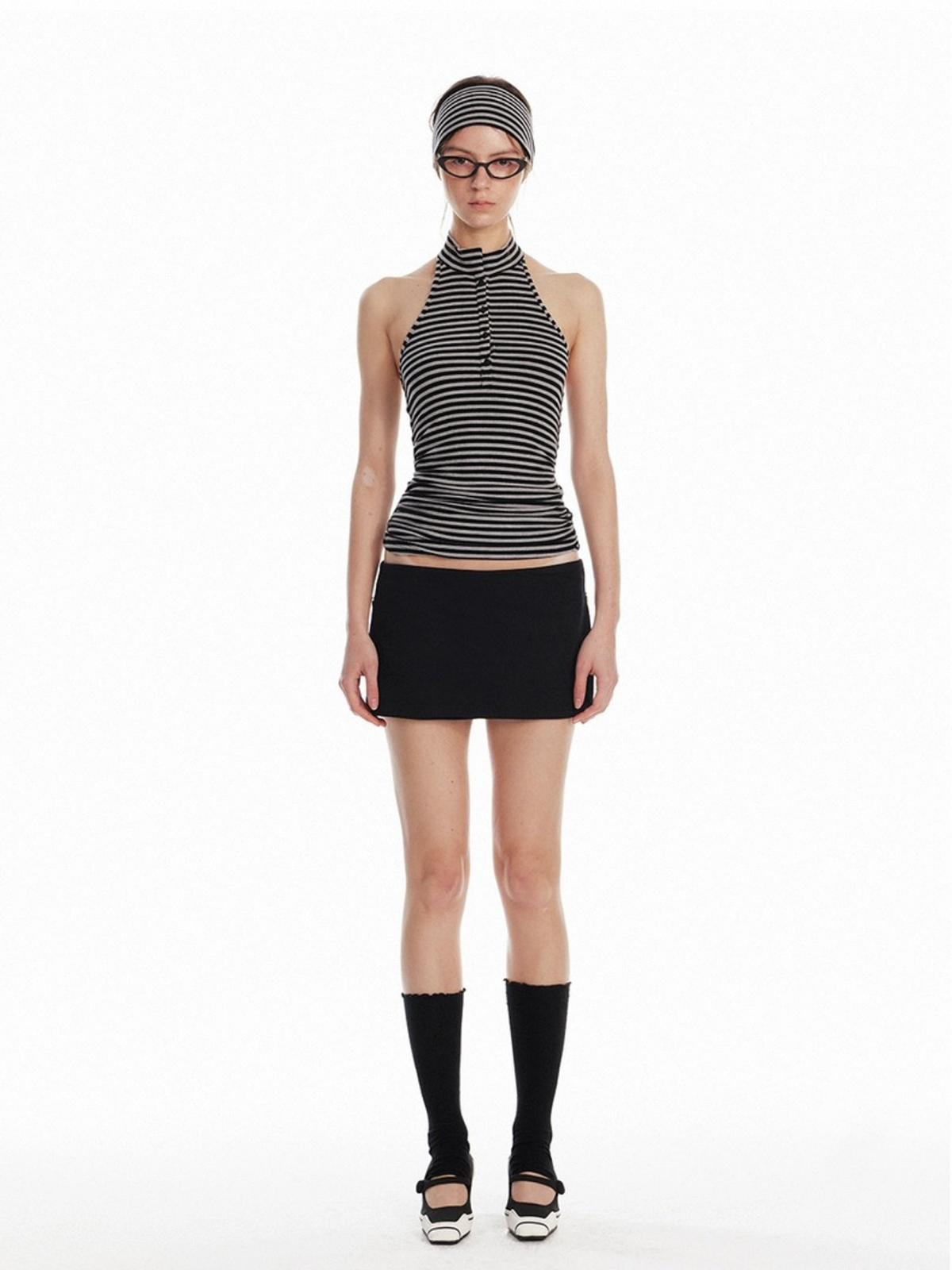 Dolled Office Halter Stripe Slim Fit Tank - Black/White