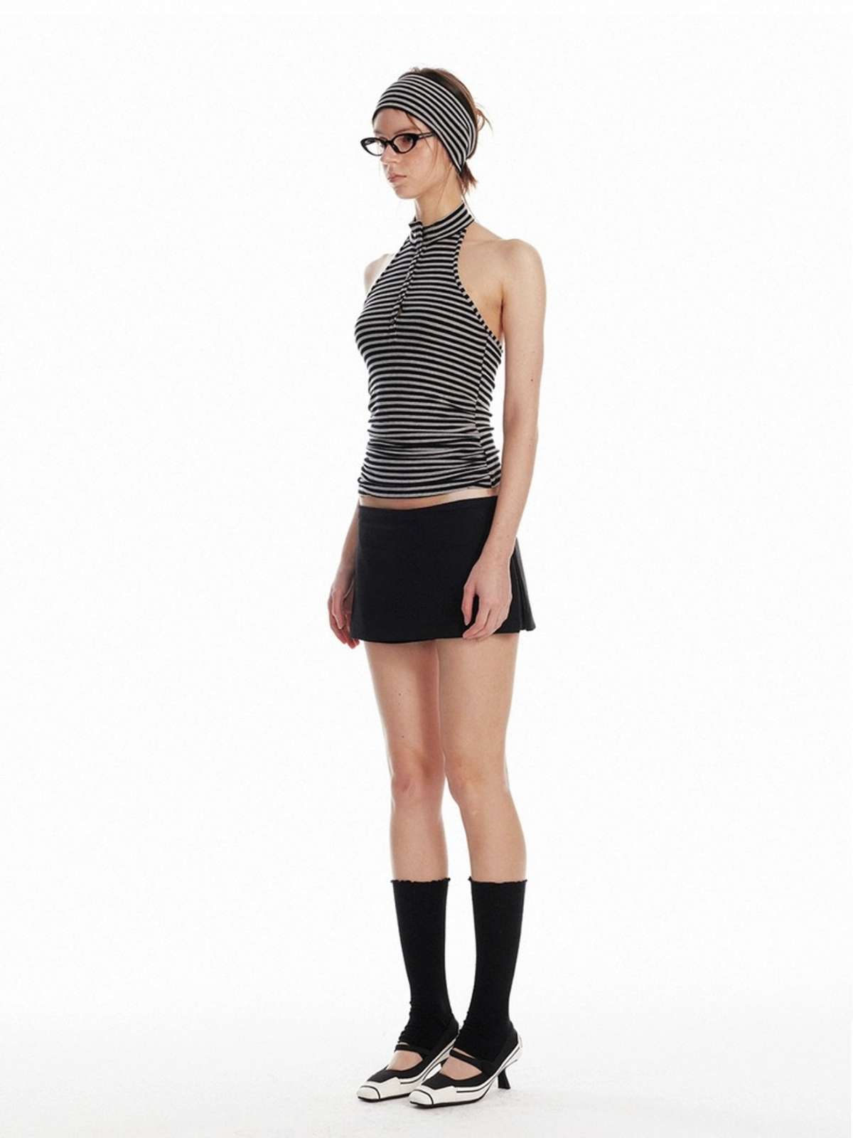 Dolled Office Halter Stripe Slim Fit Tank - Black/White