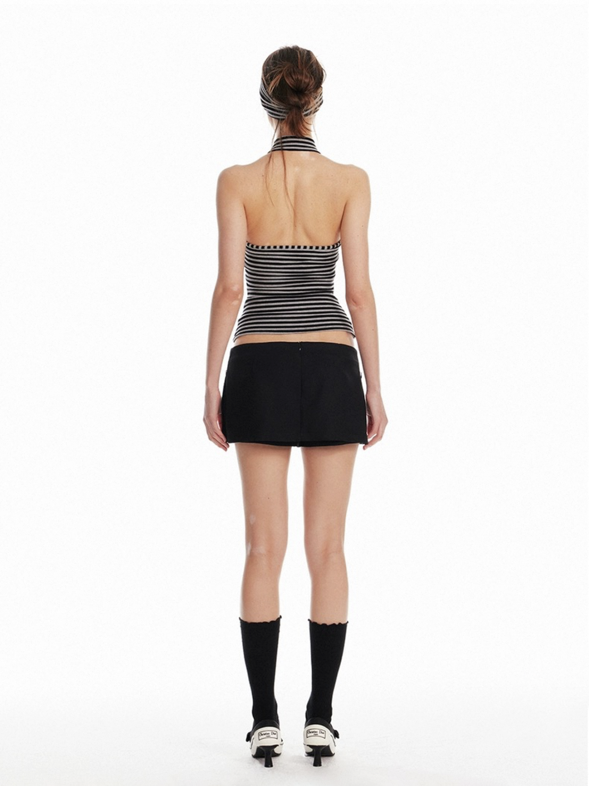 Dolled Office Halter Stripe Slim Fit Tank - Black/White