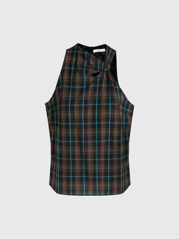 Dolled Office Cut-out Check Sleeveless Vest - Plaid