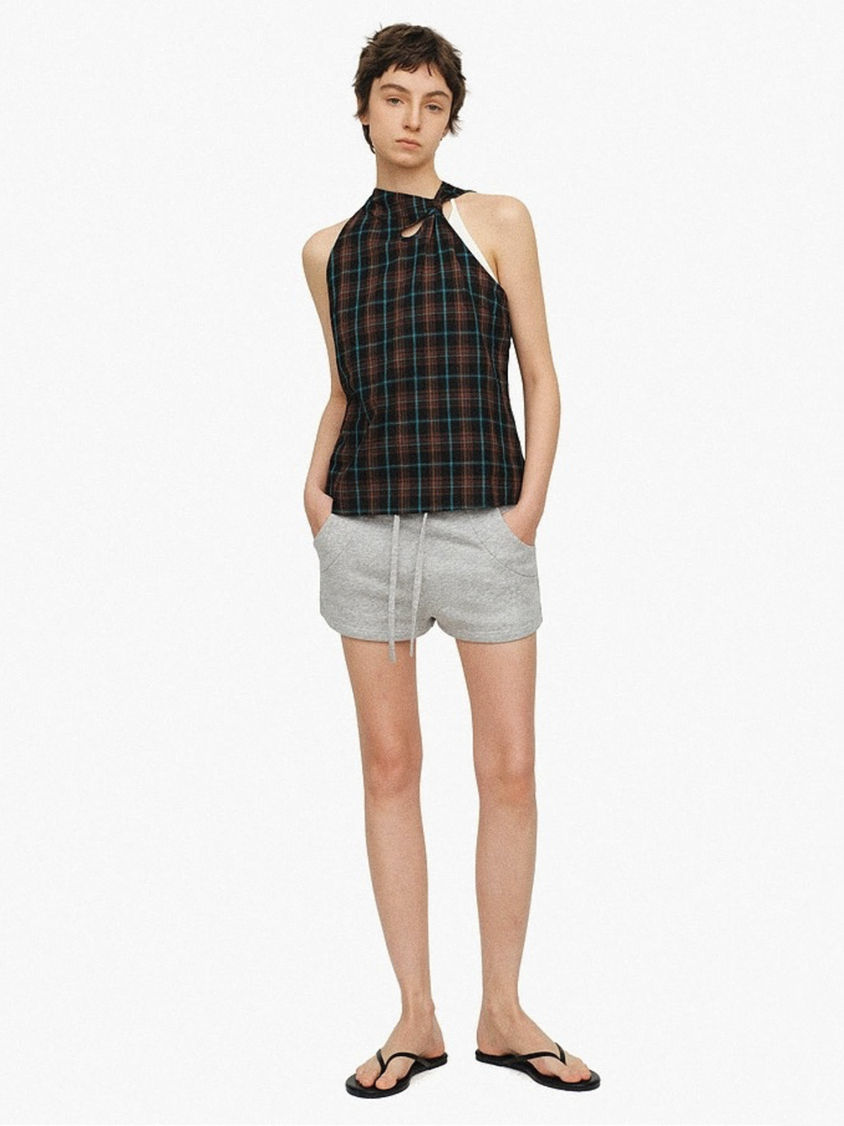 Dolled Office Cut-out Check Sleeveless Vest - Plaid