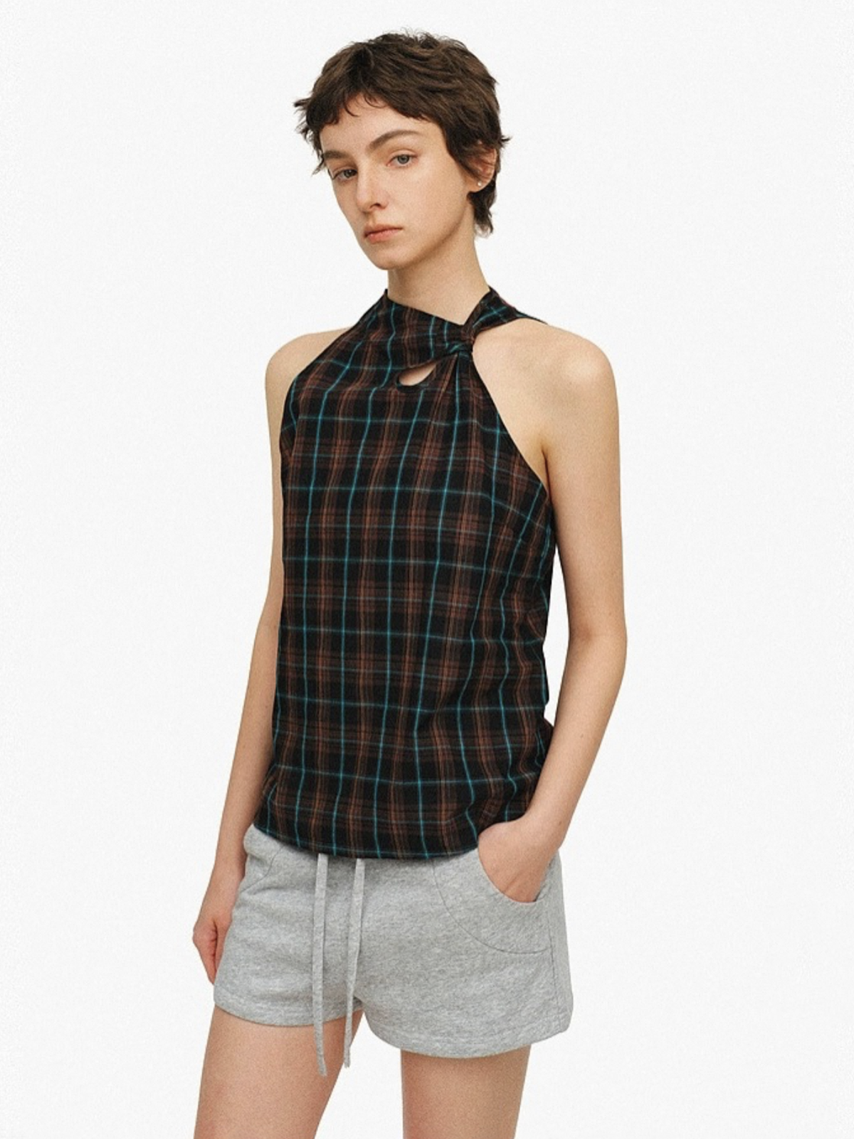 Dolled Office Cut-out Check Sleeveless Vest - Plaid
