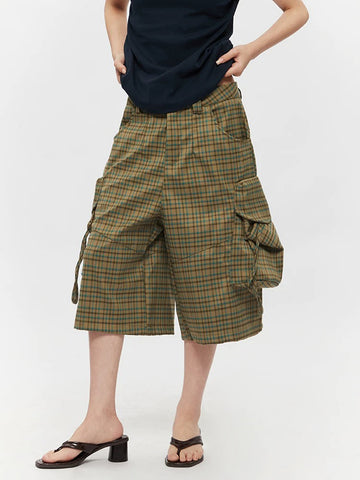 Brick Lane Wide-leg Check Cargo Culottes - Camouflage
