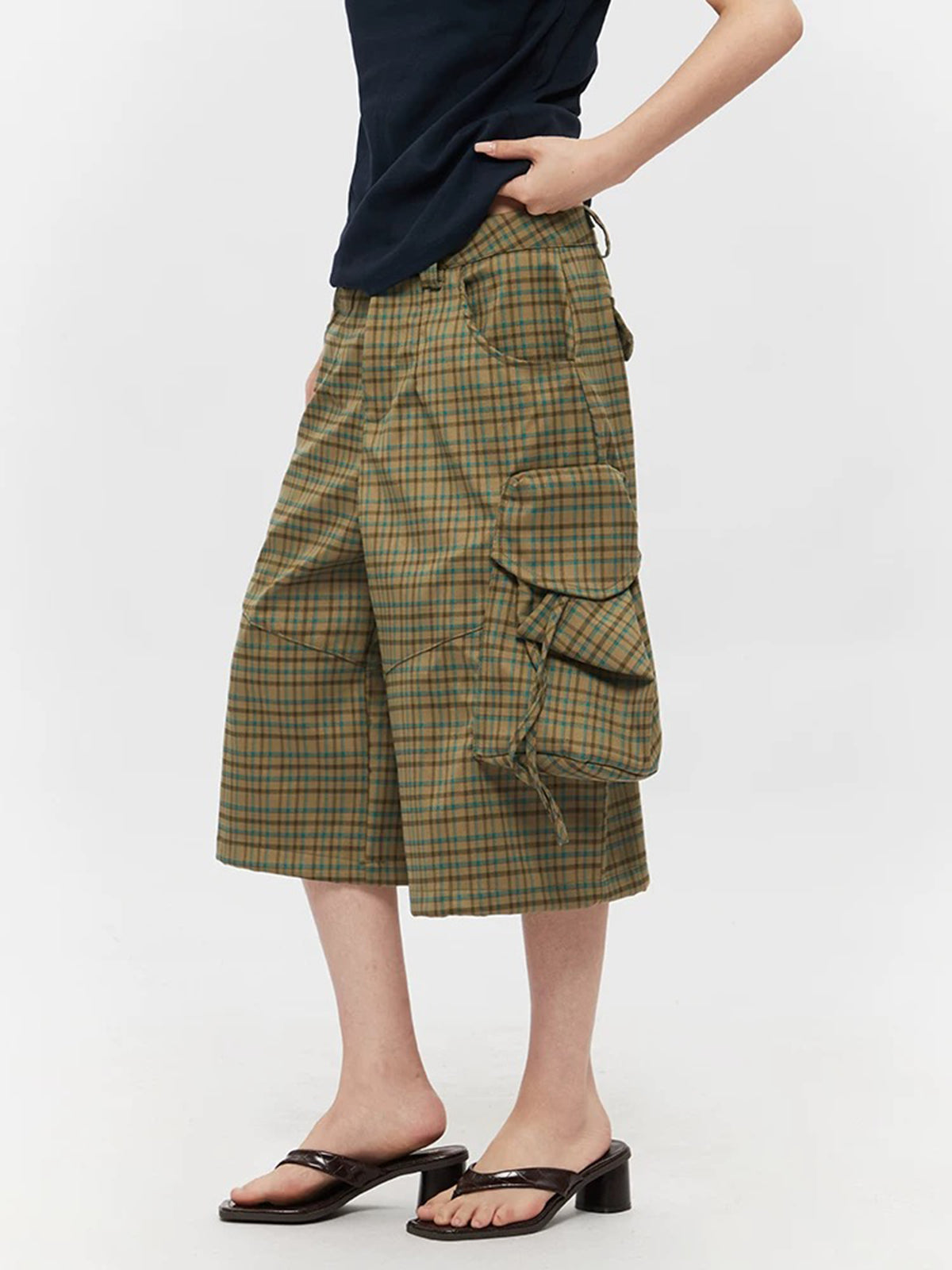 Brick Lane Wide-leg Check Cargo Culottes - Camouflage