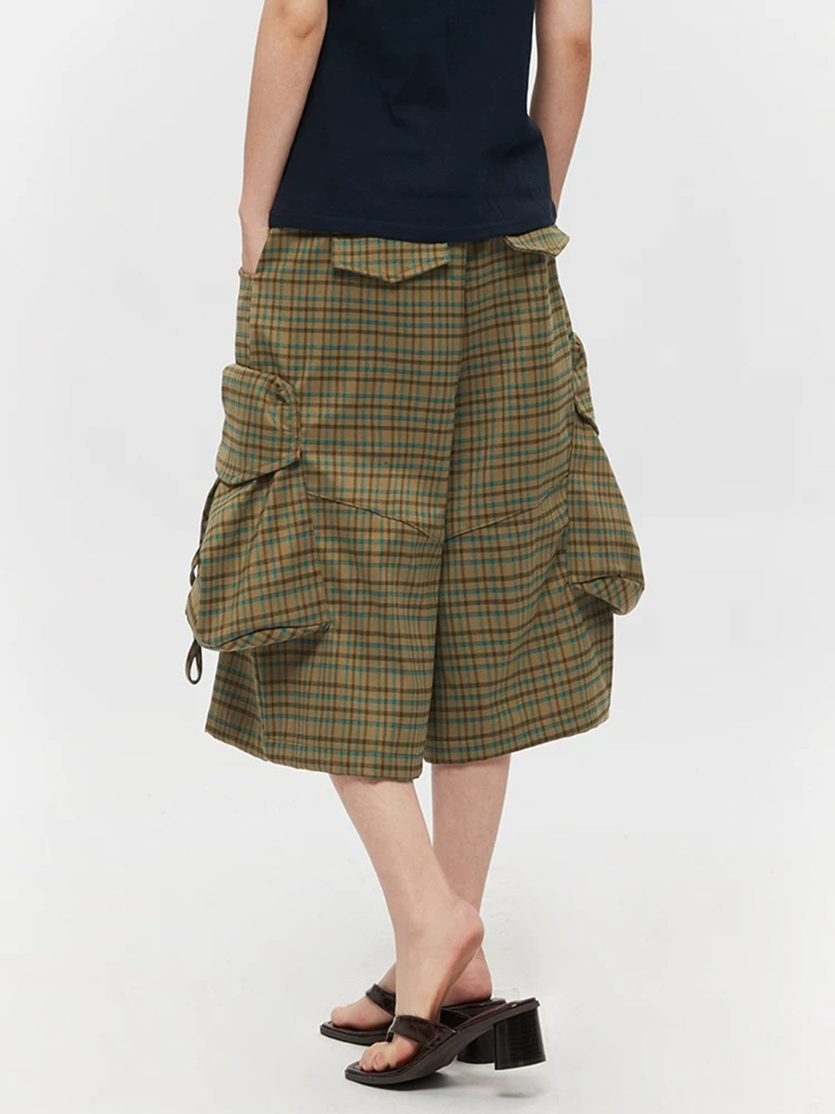 Brick Lane Wide-leg Check Cargo Culottes - Camouflage