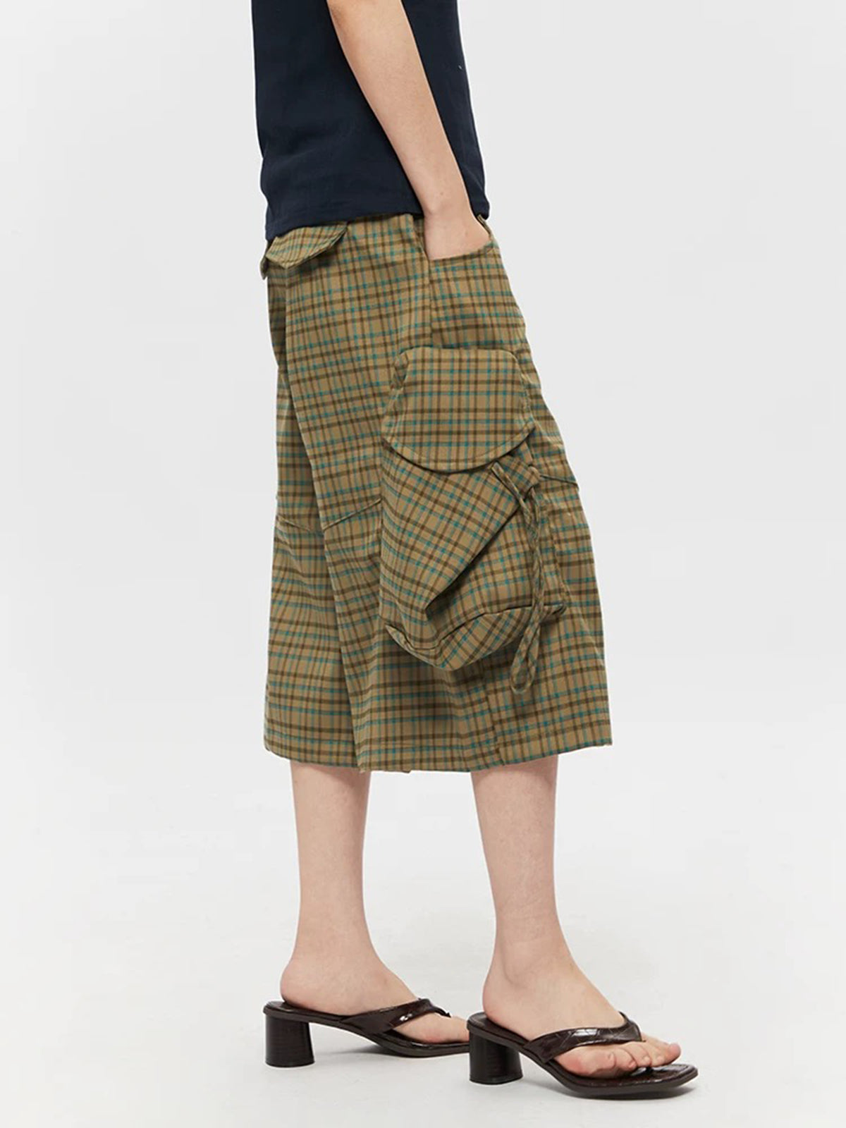 Brick Lane Wide-leg Check Cargo Culottes - Camouflage