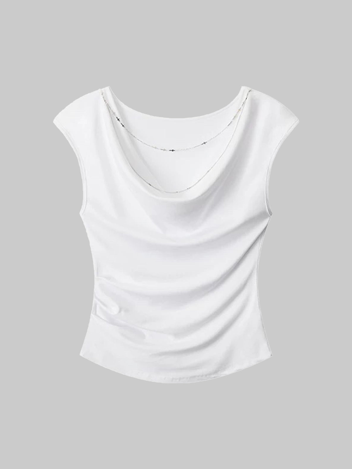 Brick Lane Draped Neckline Sleeveless Top - White