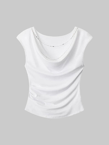 Brick Lane Draped Neckline Sleeveless Top - White