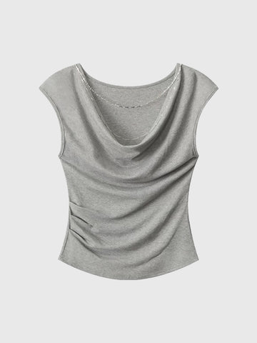 Brick Lane Draped Cowl Neck Cap Sleeve Top - Grey