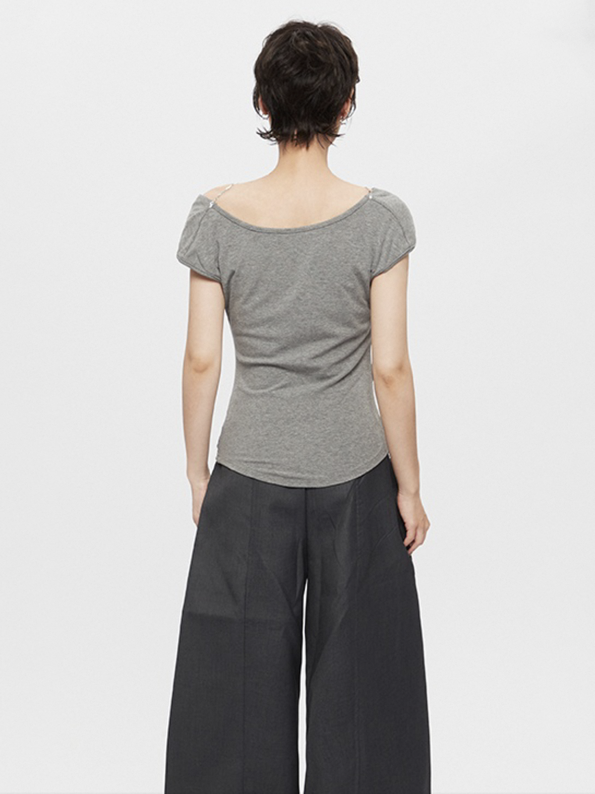 Brick Lane Draped Cowl Neck Cap Sleeve Top - Grey