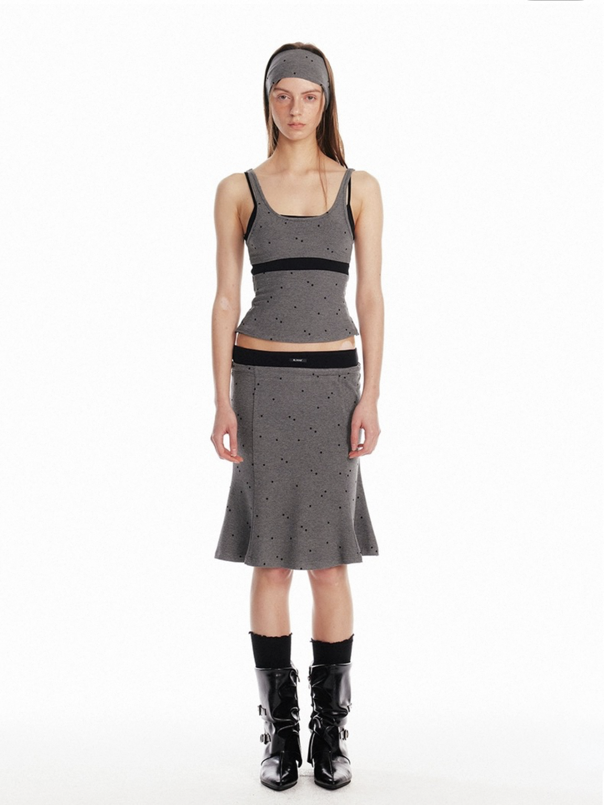 Dolled Office Layered-look Polka Dot Cami Top - Black