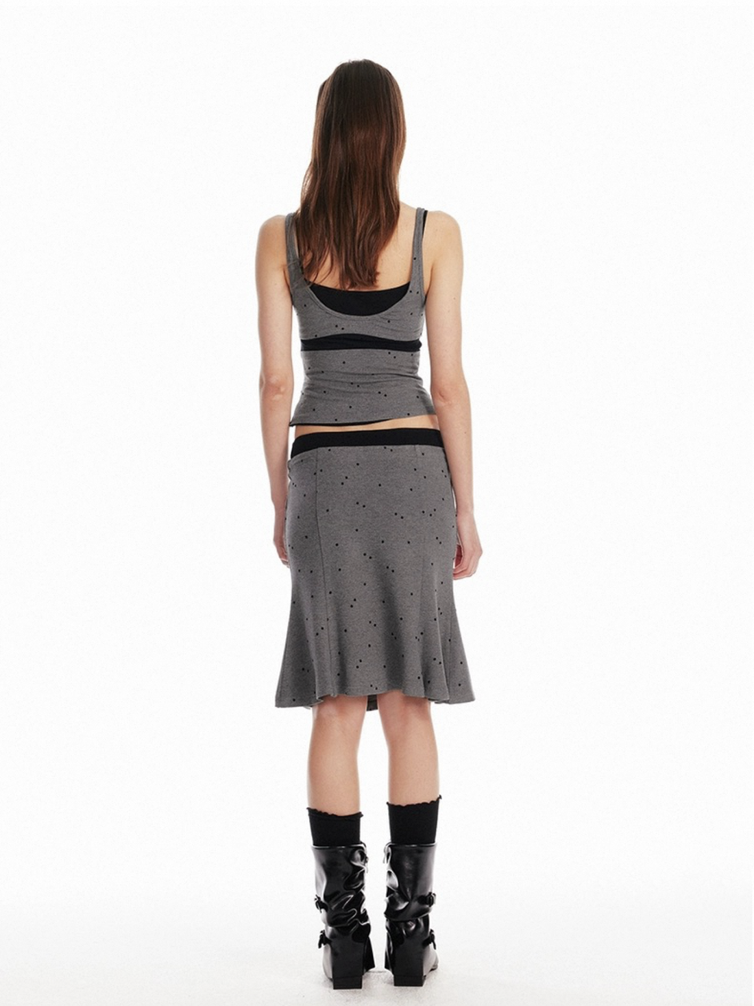 Dolled Office Layered-look Polka Dot Cami Top - Black