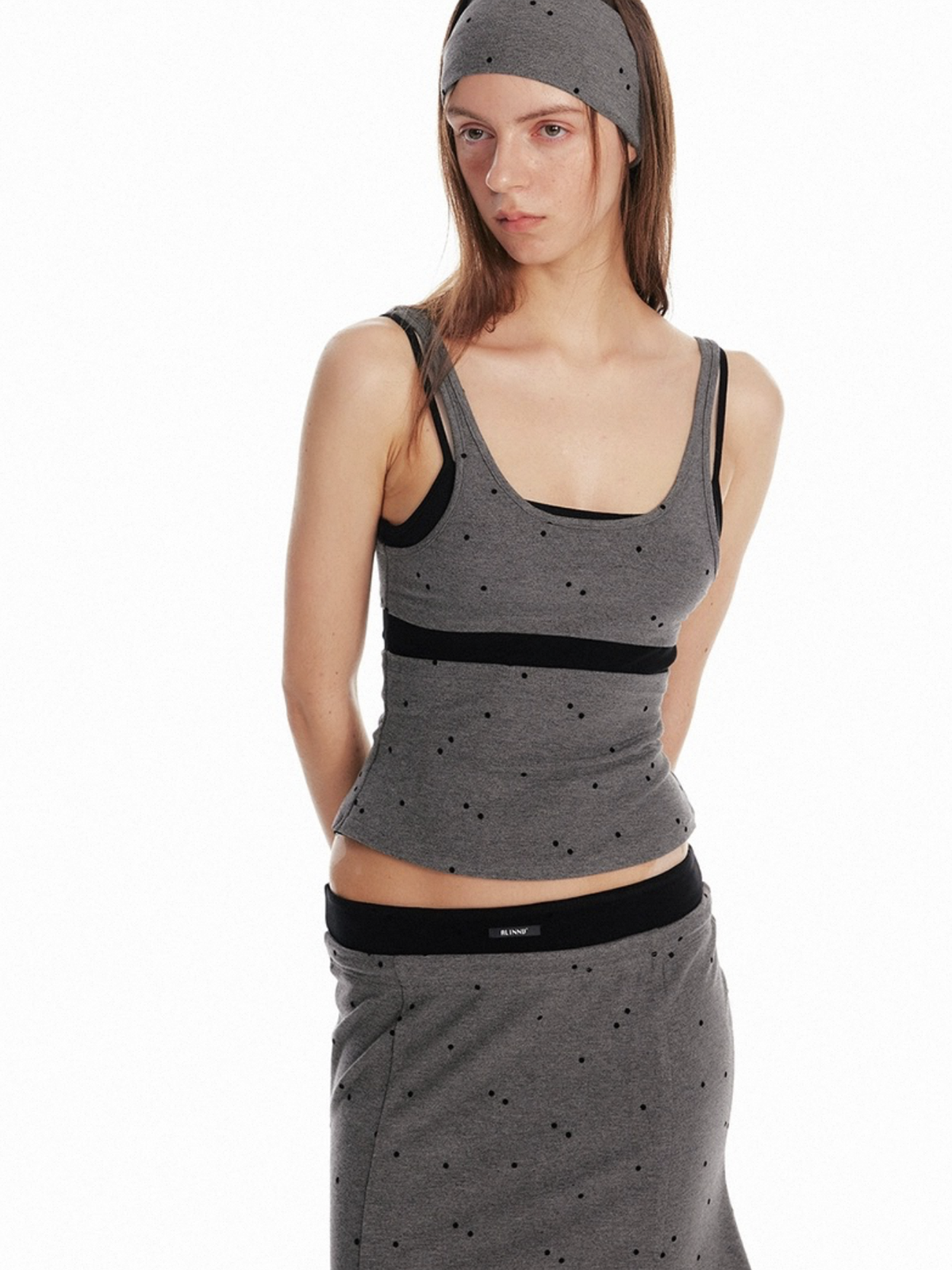Dolled Office Layered-look Polka Dot Cami Top - Black