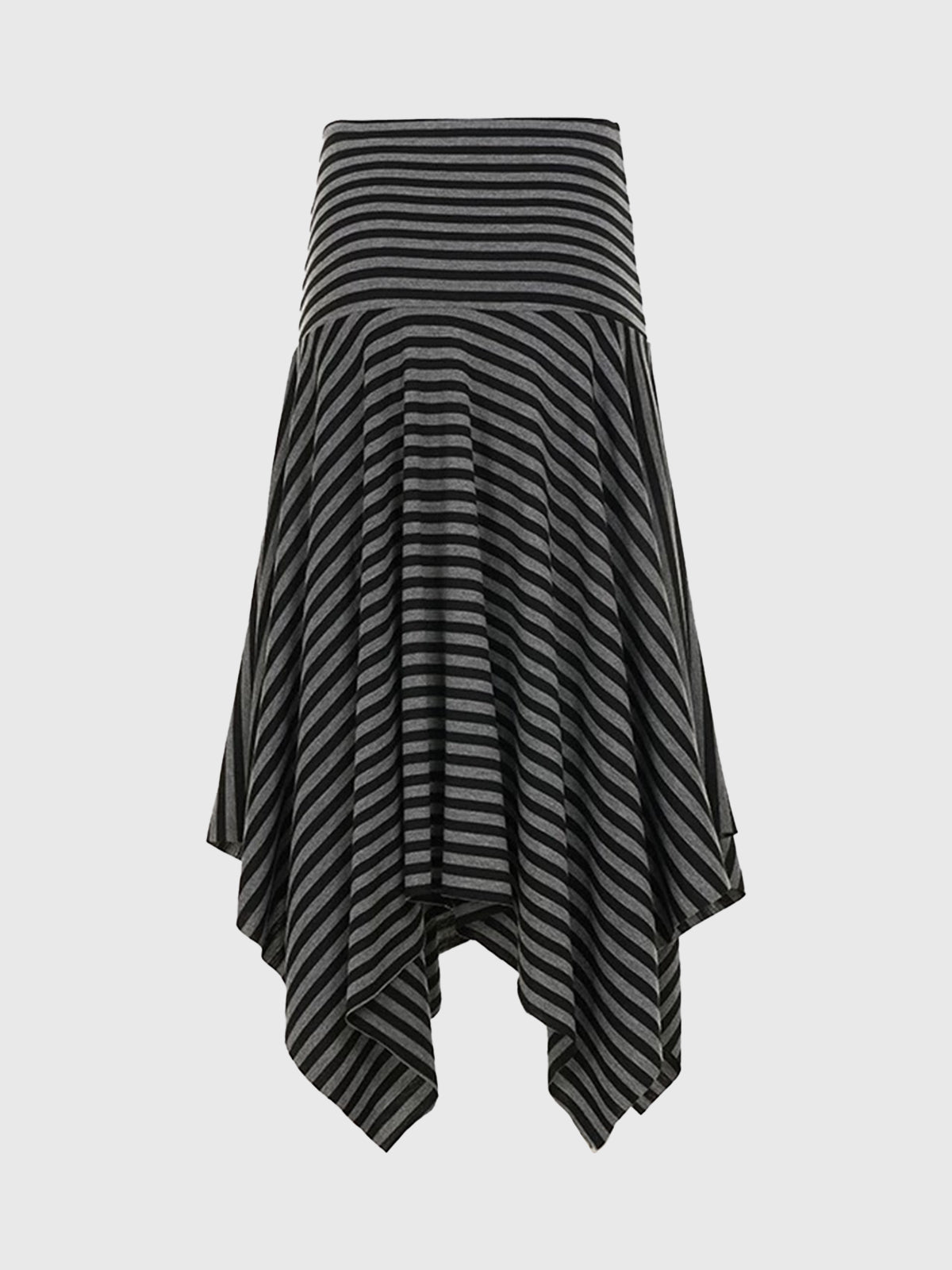 Brick Lane Asymmetric Stripe Hanky Hem Maxi Skirt - Mono