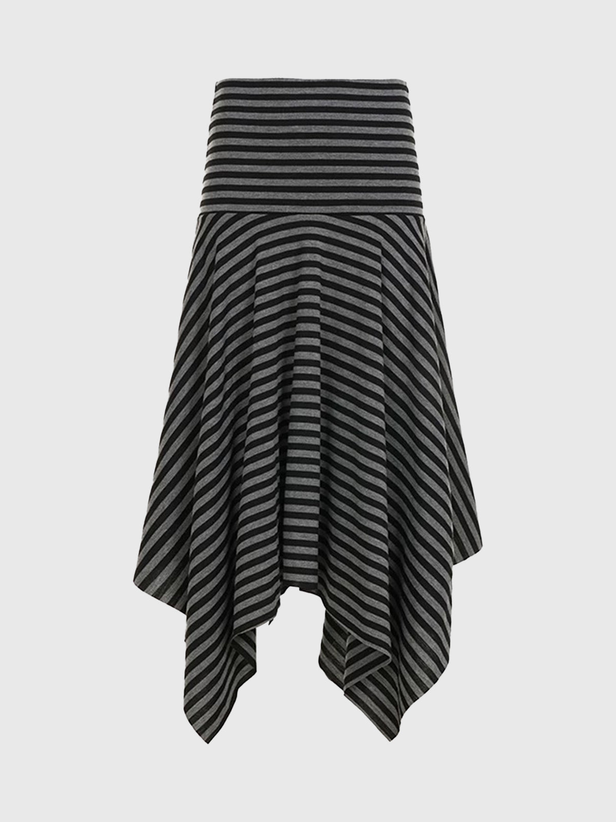 Brick Lane Asymmetric Stripe Hanky Hem Maxi Skirt - Mono