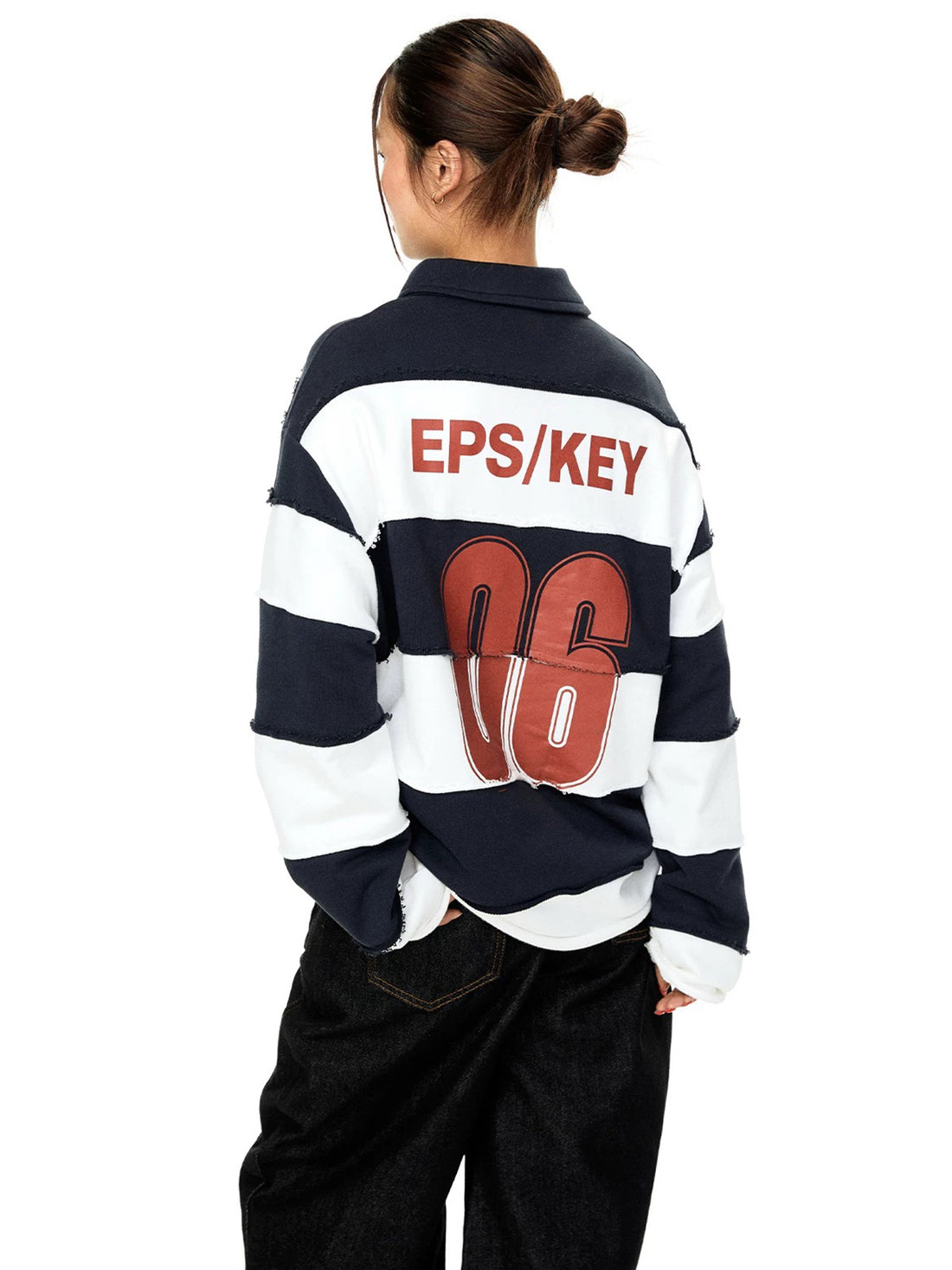Co-ed Dorm Baggy Wide Stripe Rugby Polo - Navy