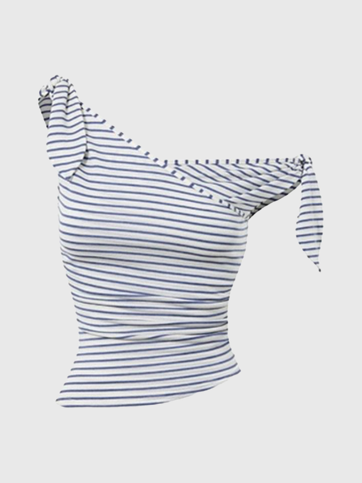 Dolled Office Asymmetric Stripe Off-Shoulder Top - Black/White