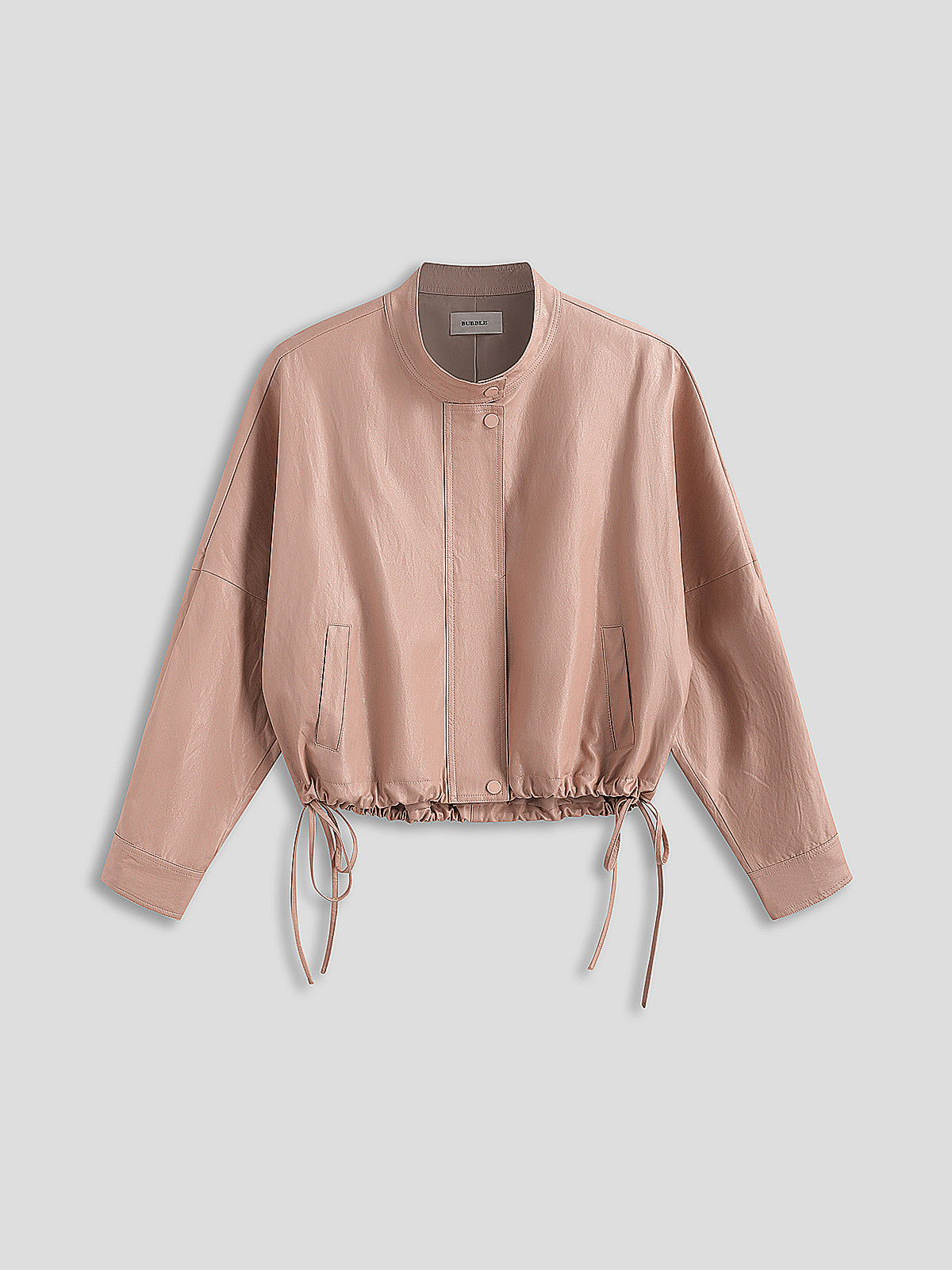 Pucker Ruchéd Leather Jacket - Dust Rose