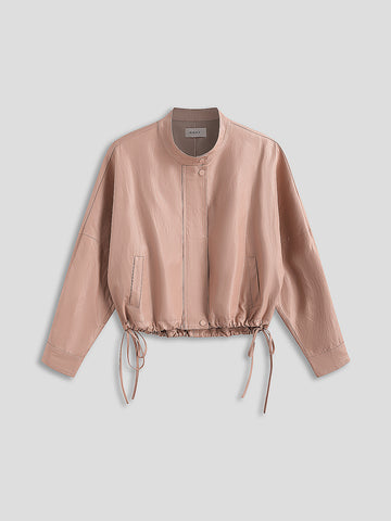 Pucker Ruchéd Leather Jacket - Dust Rose