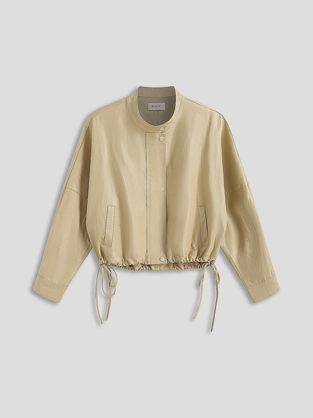 Pucker Ruchéd Leather Jacket - Dune khaki