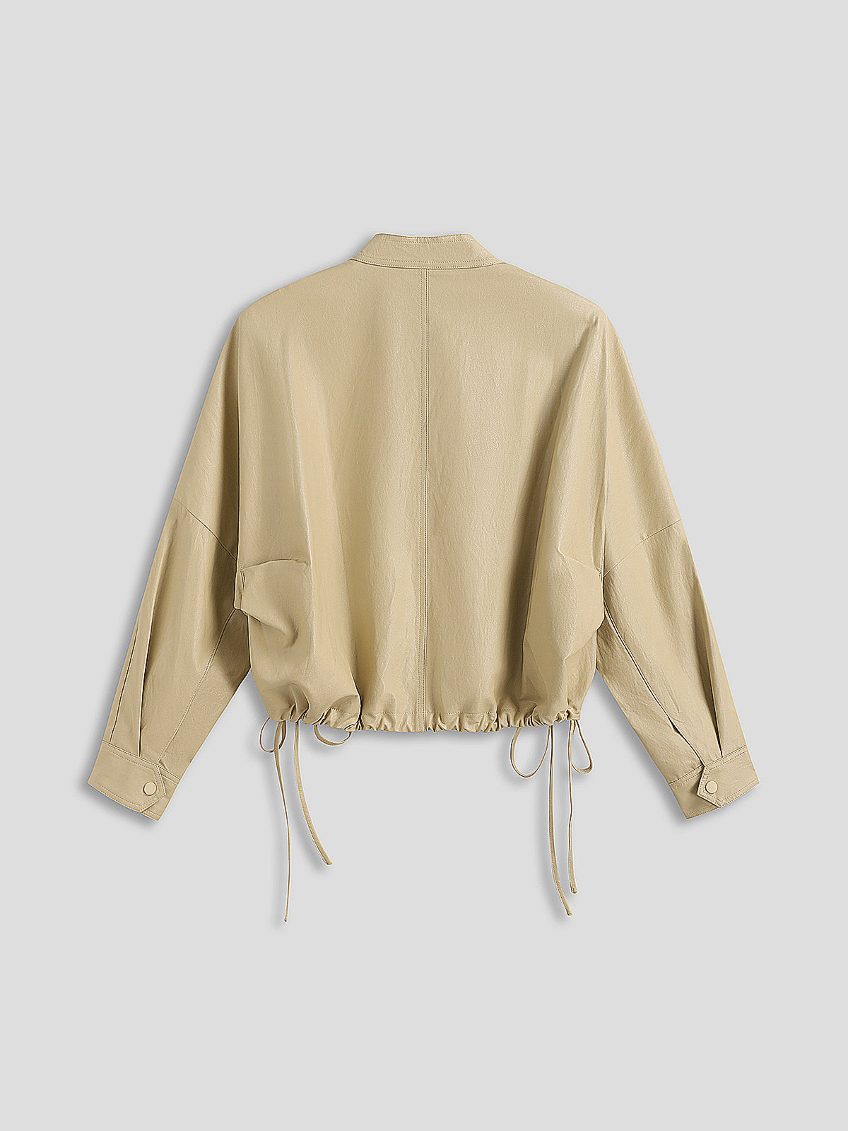 Pucker Ruchéd Leather Jacket - Dune khaki